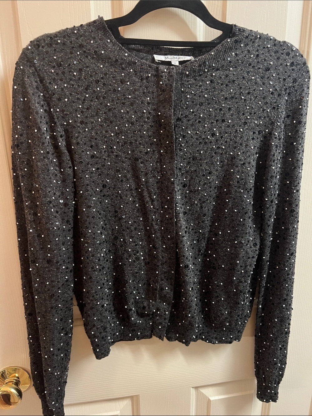 MaxMara Embellished Charcoal Crew Neck Cardigan